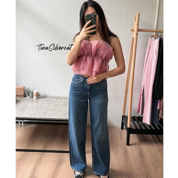 BLOGGER'S FAVE! Zara Organza Strapless Top Pink Sz S NWT - Picture 11 of 11